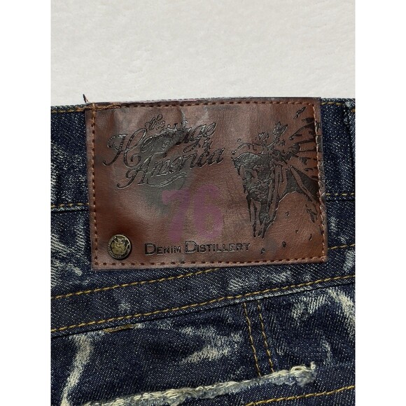 The Hertage By America Men's W38 L34 Patched Distressed Skinny Jeans Acid Wash - Picture 16 of 17
